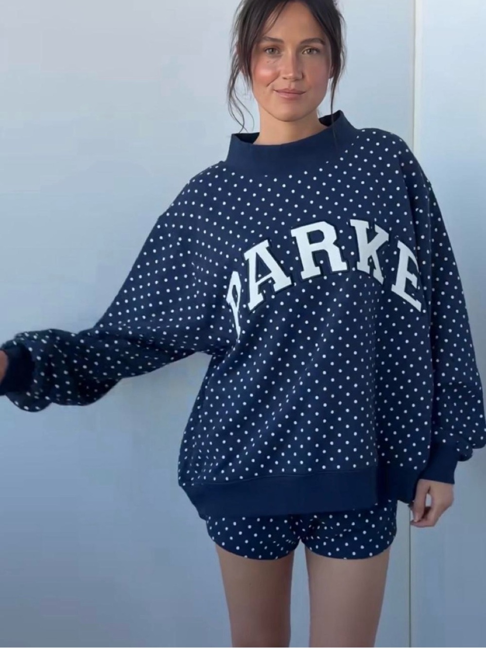 PARKE Denim Navy Polka Dot Mockneck L/XL